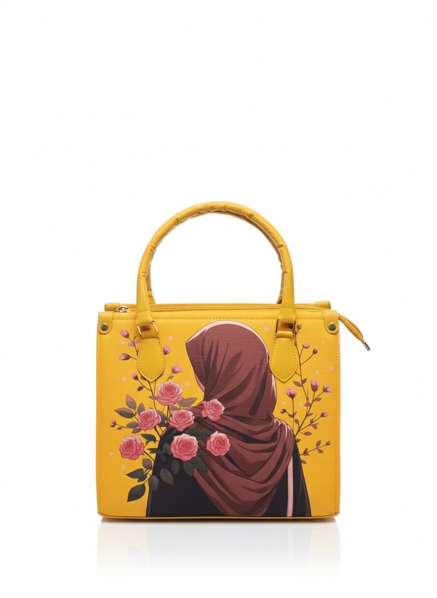 Elegant Hijabi Girl & Roses Printed Tote Bag