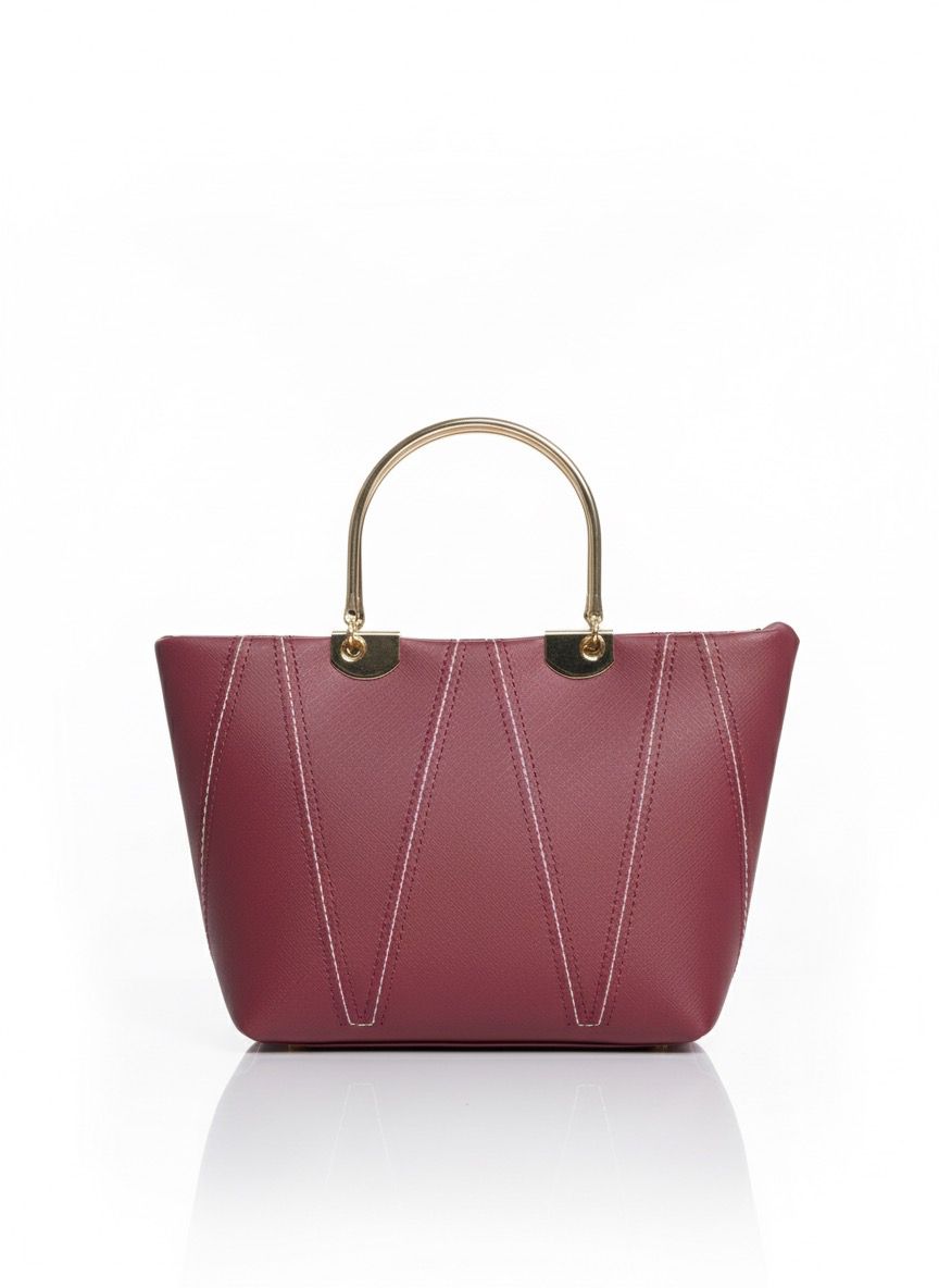 Chic Black Structured Top-Handle Bag with Contrast Stitching