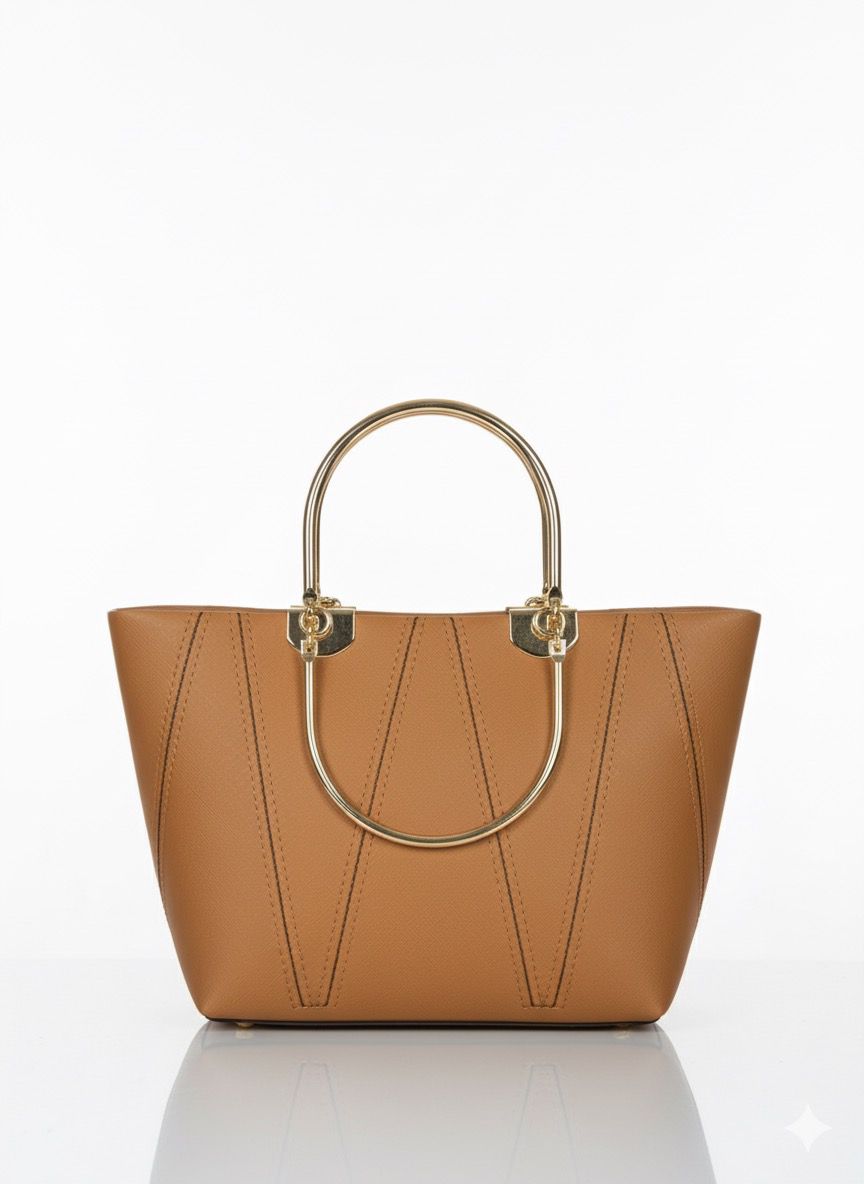 Chic Black Structured Top-Handle Bag with Contrast Stitching